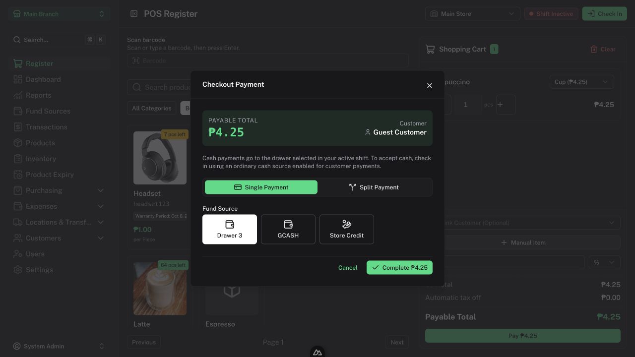 Checkout with configured Fund Source choices